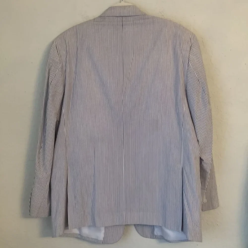 Jos.A Bank Cotton Blue White Striped Men's Blazer Pockets Two Button Size 48R
